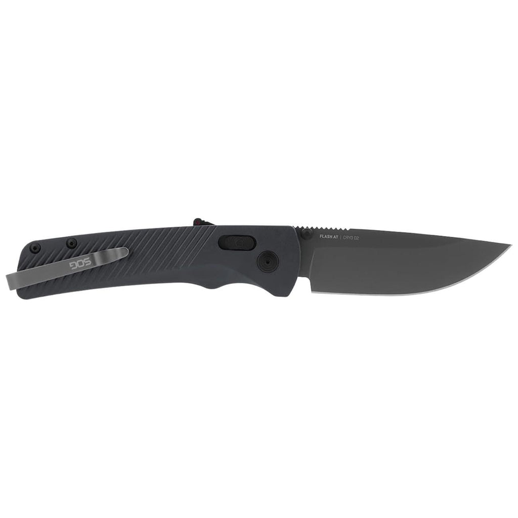 SOG Flash AT Daily Carry Ambidextrous Straight Pocket Folding Knife| Ergonomic Handle & Deep-Carry Clip | D2 Steel Blade, Urban Grey