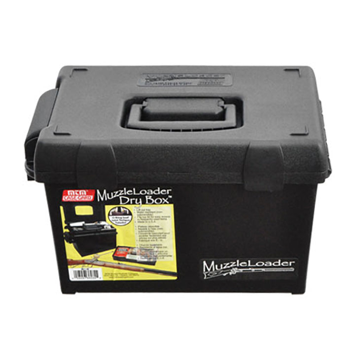 MTM ML1-40 Muzzle Loader Dry Box Black powder and powder storage Roomy base, weather resistant, O-ring seal Thick side-wall construction, heavy duty latch and padlock tabs Black