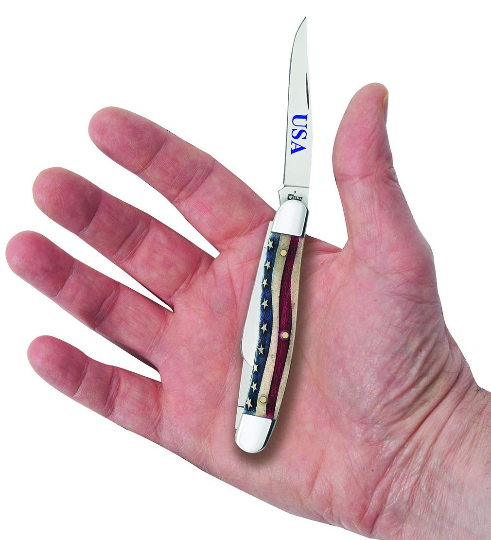 Case WR XX Pocket Knife Patriotic Smooth Natural Bone Medium Stockman Item #64136 - (6318 SS) - Length Closed: 3 5/8 Inches