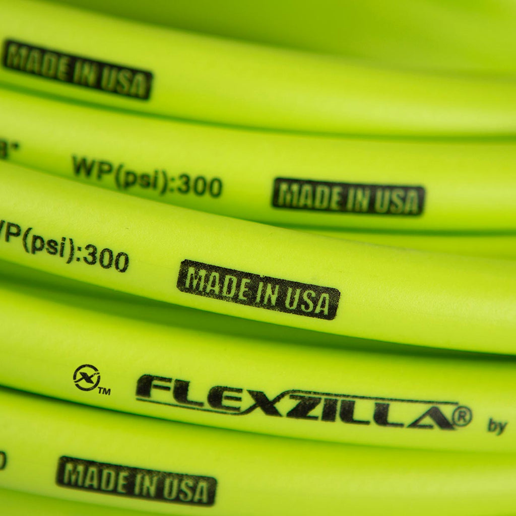 Flexzilla Air Hose, 3/8 in. x 50 ft., 3/8 in. MNPT Fittings, Heavy Duty, Lightweight, Hybrid, ZillaGreen - HFZ3850YW3
