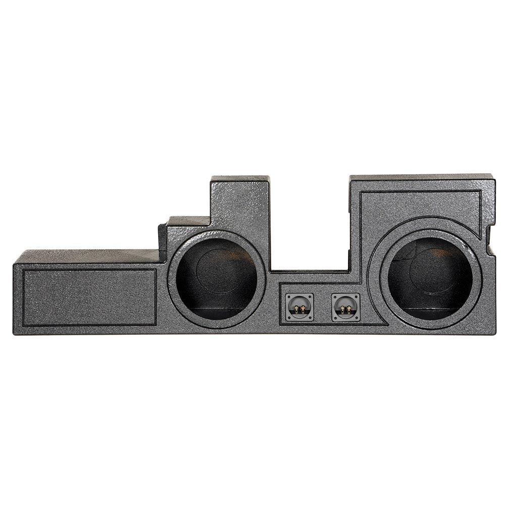 QPower Dual 10-Inch Ported Car Audio Subwoofer Enclosure for Ford Super Duty 2000–2016 F250 F350 F450 F550 - Behind Seat Truck Box with Bed Liner Finish, 0.55 Cu Ft Air Space, 4.5" Mounting Depth