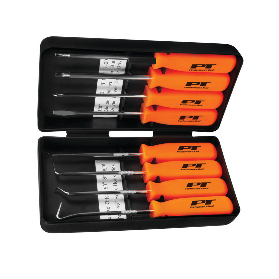 Performance Tool W941 8-Piece Specialty Pick/Driver Set, Precision Pick & Hook Set with Scraper