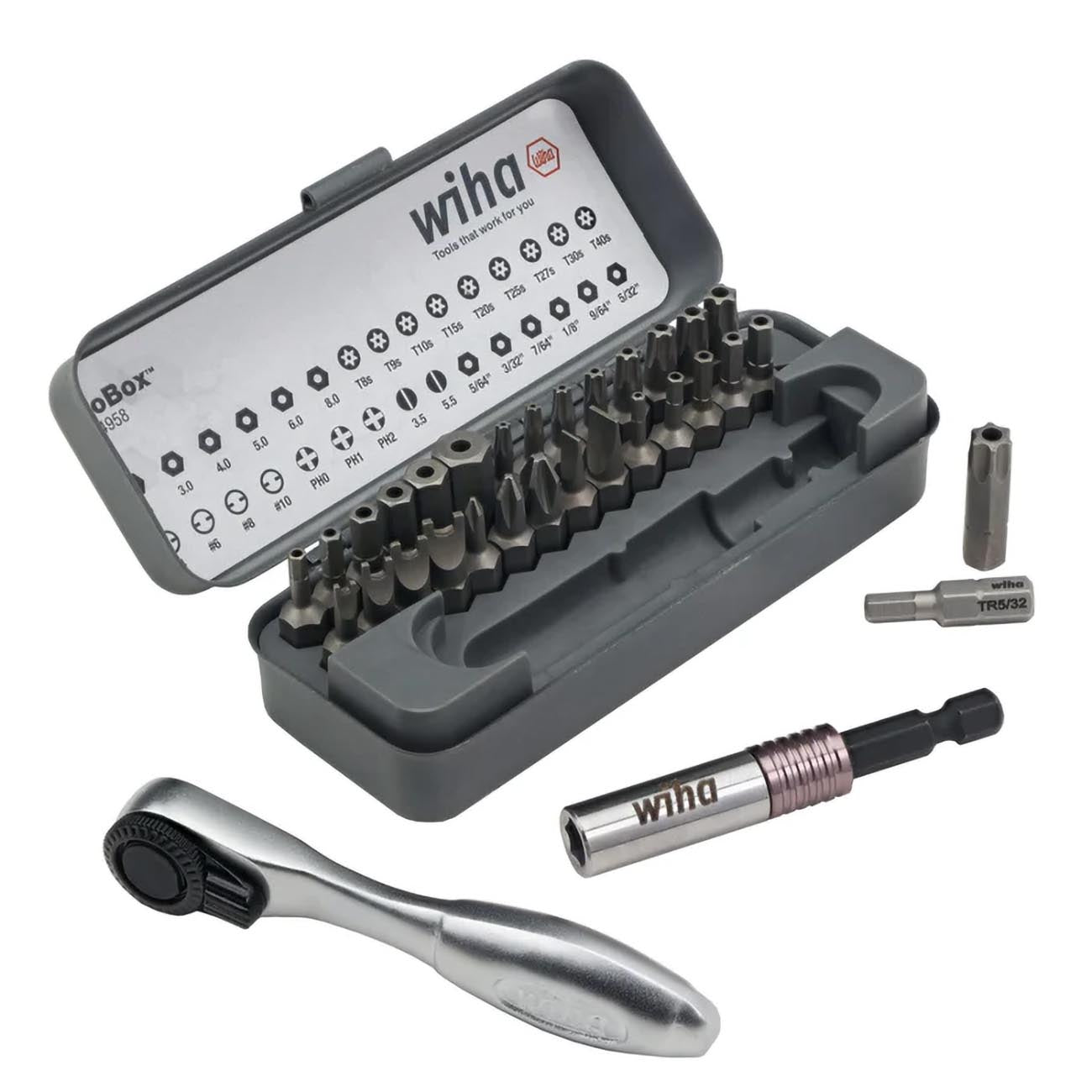 Wiha 74958 32 Piece GoBox Security Bit Set with Mini Ratchet