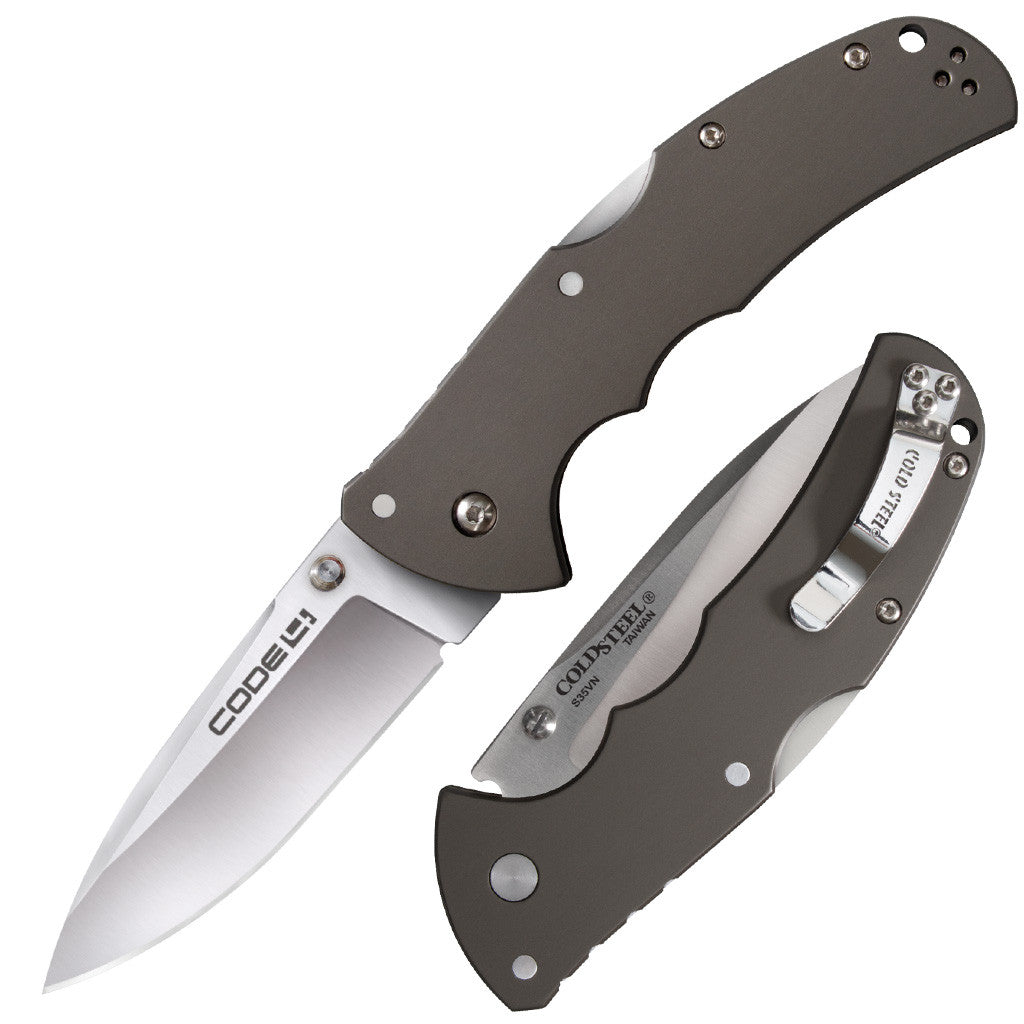 Cold Steel Code 4 3.5" S35VN Razor-Sharp Spear Point Blade 5" 6061 Aluminum HandleFolding Knife w/Tri-Ad Lock, Boxed