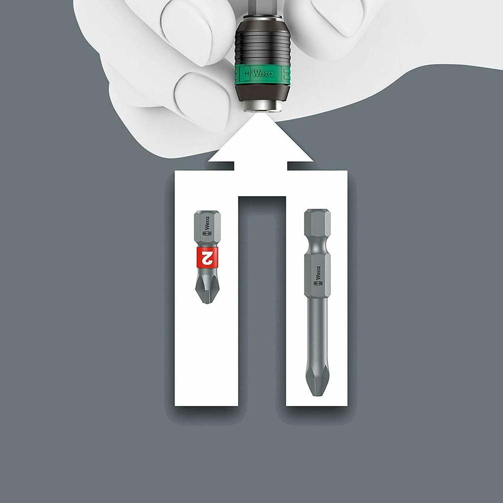 Wera - 5052502001 889/4/1 K Rapidaptor Universal Bit Holder for 1/4" Hex Drives, 2" Long