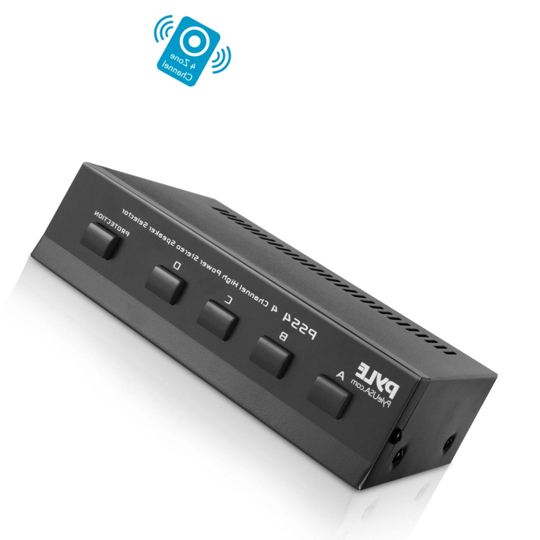 Pyle PSS4 4-Channel Stereo Speaker Selector – Multi-Room Audio Switch Box, Home Stereo Speaker Management, Volume Control