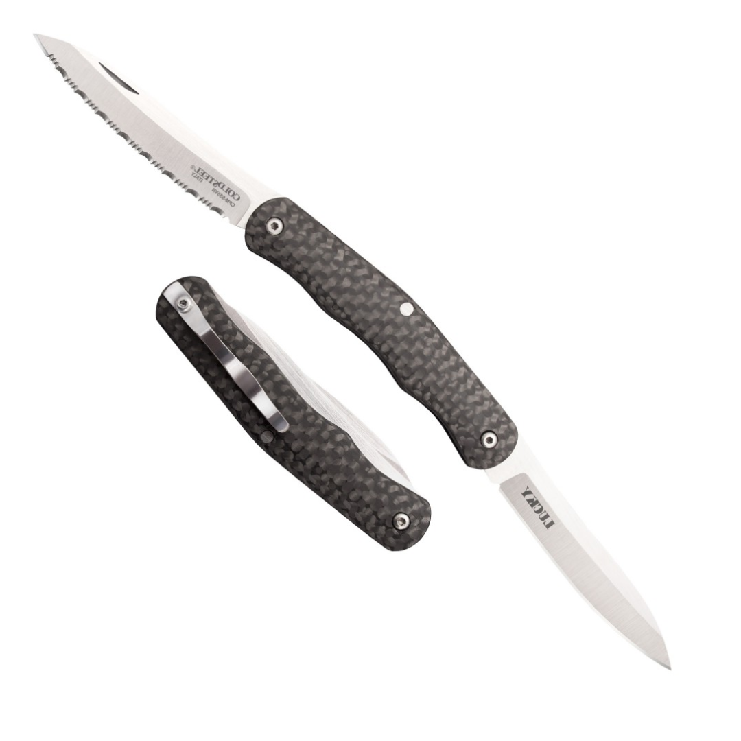 COLD STEEL Lucky Twin 2.625" S35VN Blades 3.25" Carbon Fiber Handle Everyday Carry Compact Pocket Folding Knife w/Slip Joint Lock