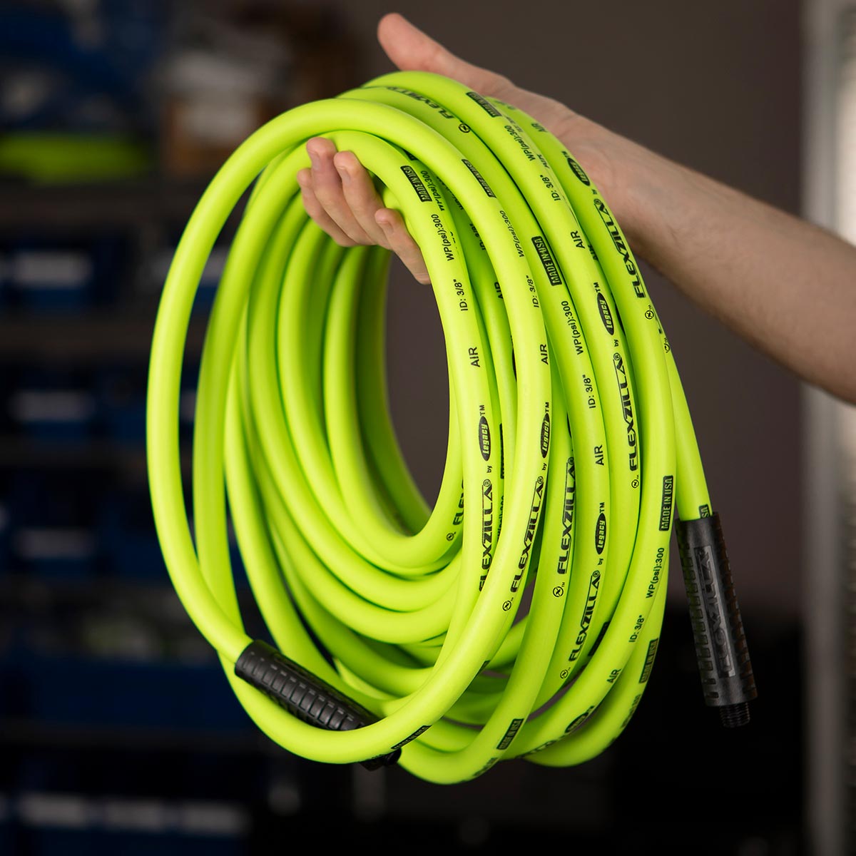 Flexzilla Air Hose, 3/8 in. x 35 ft., 1/4 in. MNPT Fittings, Heavy Duty, Lightweight, Hybrid, ZillaGreen - HFZ3835YW2