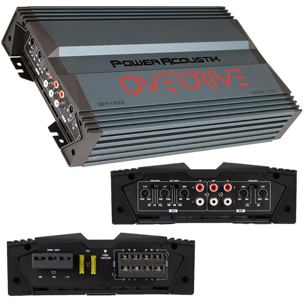 Power Acoustik OD41300 4-Channel Class A/B Car Amplifier – 640W RMS / 1300W Max, Full-Range Amp