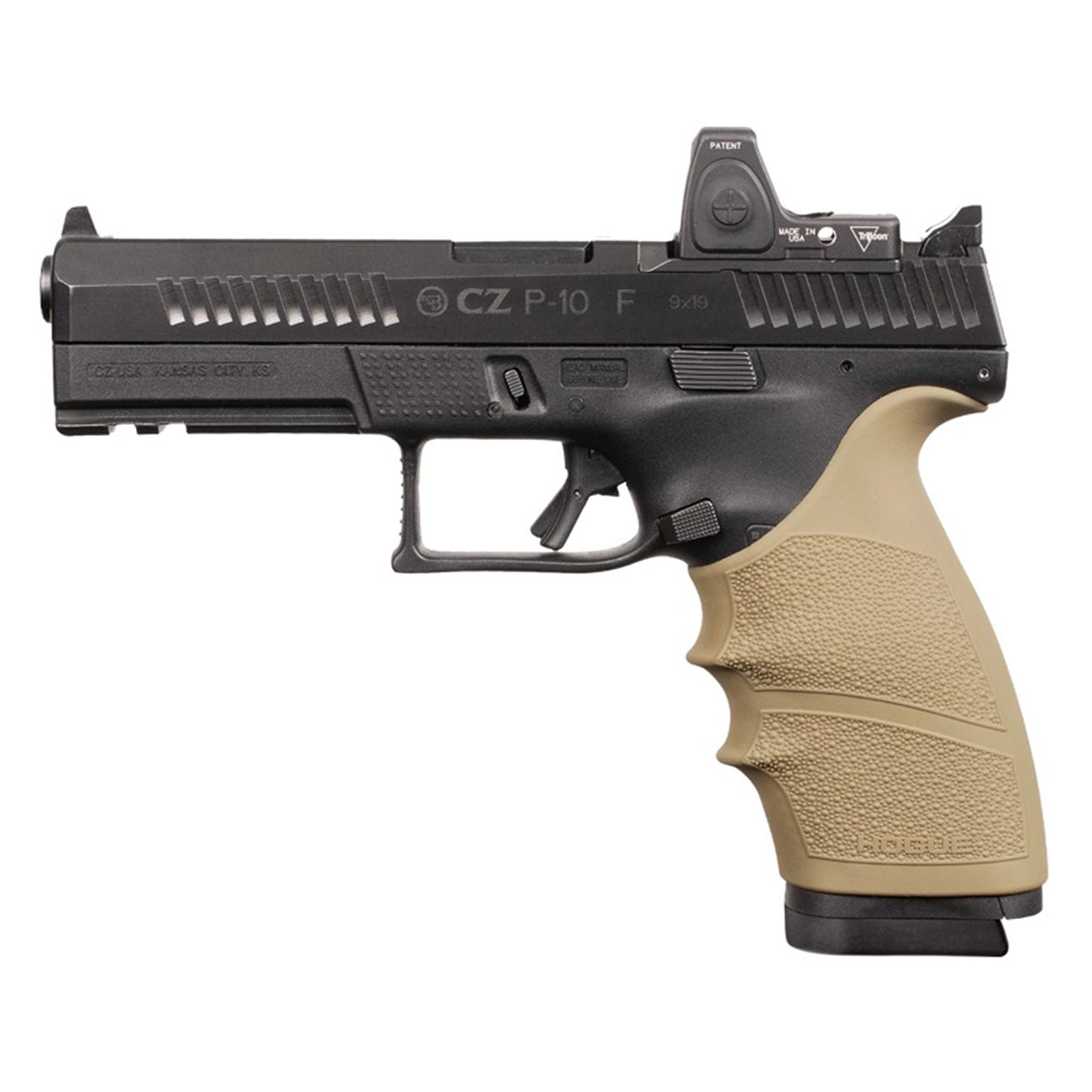 Hogue HandAll Beavertail Rubber Grip Sleeve for CZ P-10 9mm Full Size, FDE - Flat Dark Earth - 17803