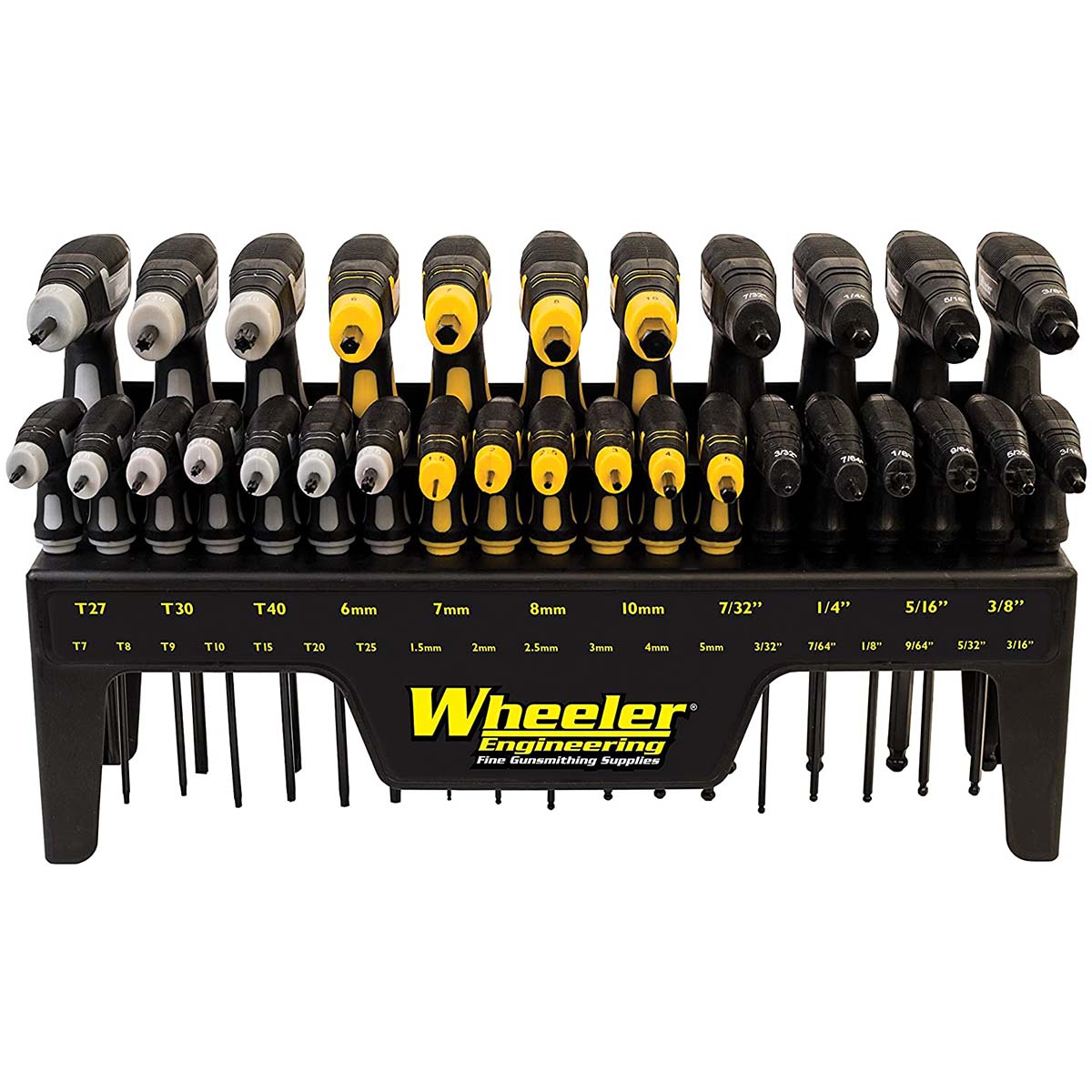 Wheeler 30 Piece SAE/Metric Hex and Torx P-Handle Set for Pistol Rifle Handgun Gunsmithing Rebuild and Maintenance, Black, Yellow, Gray