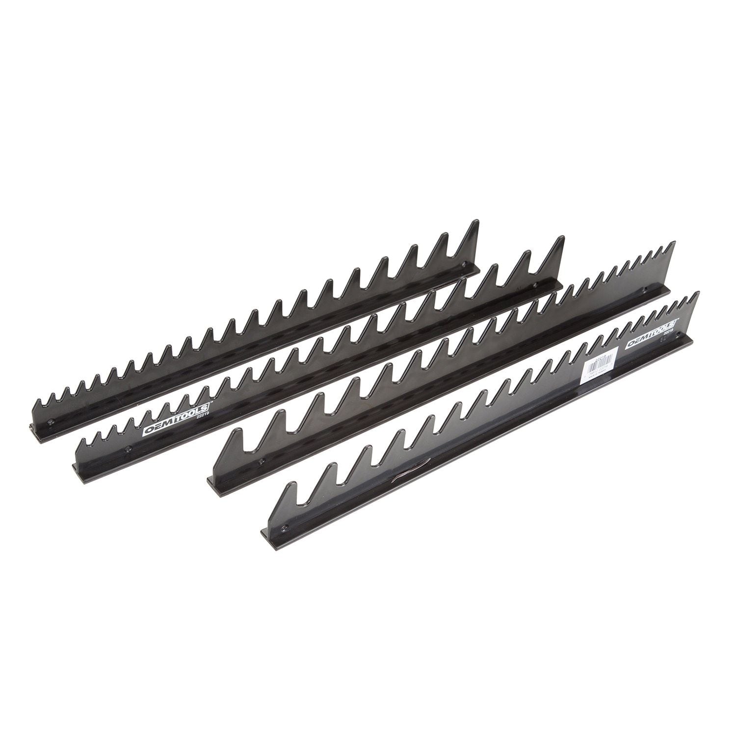 OEMTOOLS 22219 4 Piece Magnetic Rail Wrench Organizer, Magnetic Wrench Storage For Up To 40 Tools, 16 Inch V Shape Design, Tool Box Accessories, Black