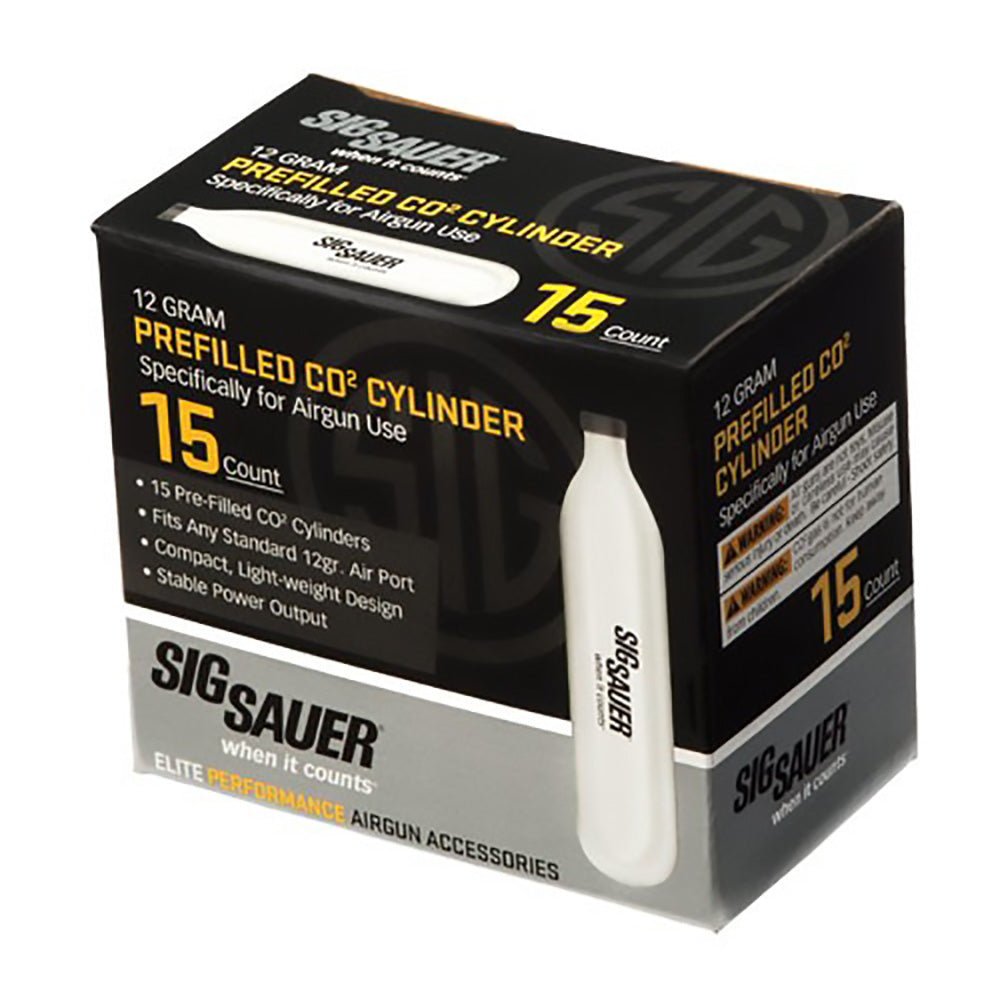 Sig Sauer 12 Gram Prefilled CO2 Cylinders for Airguns | Compact Lightweight Replacement CO2 Cartridges with Stable Power Output for ASP Air Pistols & Air Rifles, 15-Pack