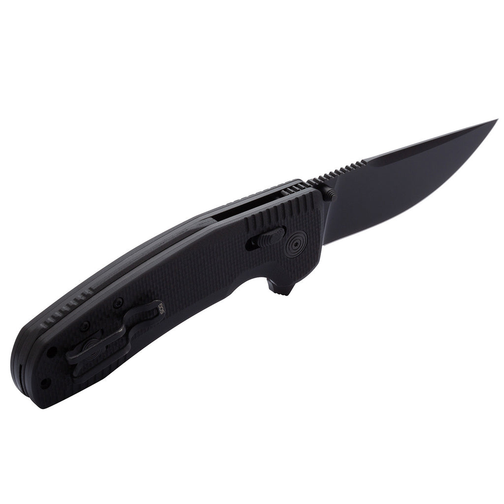 SOG TAC XR Professional Folding Knife | 3.4" D2 Tool Steel Blade & Ultra-Grip G10 Handle | Single-Handed Ambidextrous Use, Blackout