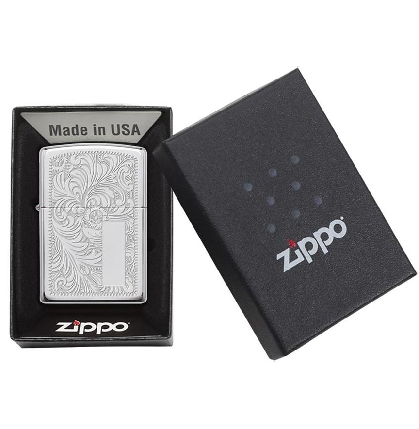 Zippo Venetian High Polish Chrome Pocket Lighter