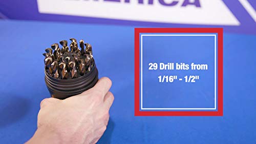DRILL AMERICA DA29JCOPC 1/16″-1/2″ Cobalt Jobber Drill Bit Set – 1/64” Size Increments (29 Piece)