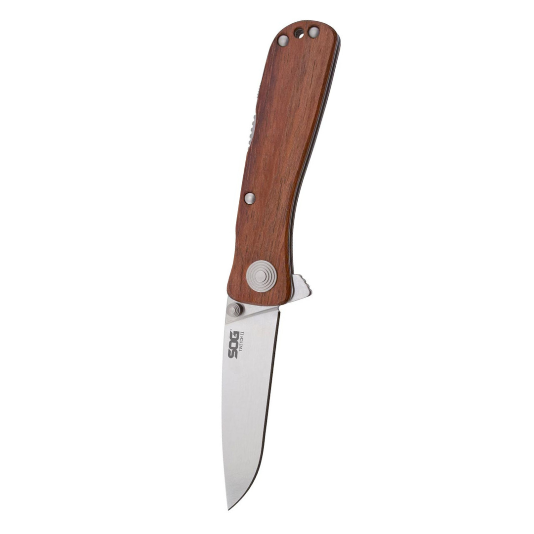 SOG Twitch ll Drop Point Pocket Knife - SOG Assisted Technology EDC Knife with 2.65 Inch Stainless Steel Blade and Wood Handle- Satin (TWI17-CP)