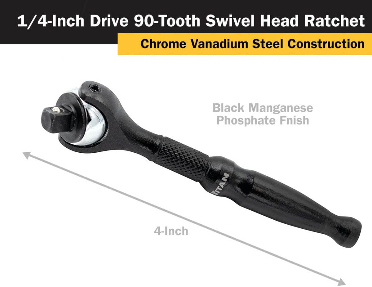 Titan 11313 1/4-Inch Drive x 4-Inch Micro 90-Tooth Swivel Head Ratchet