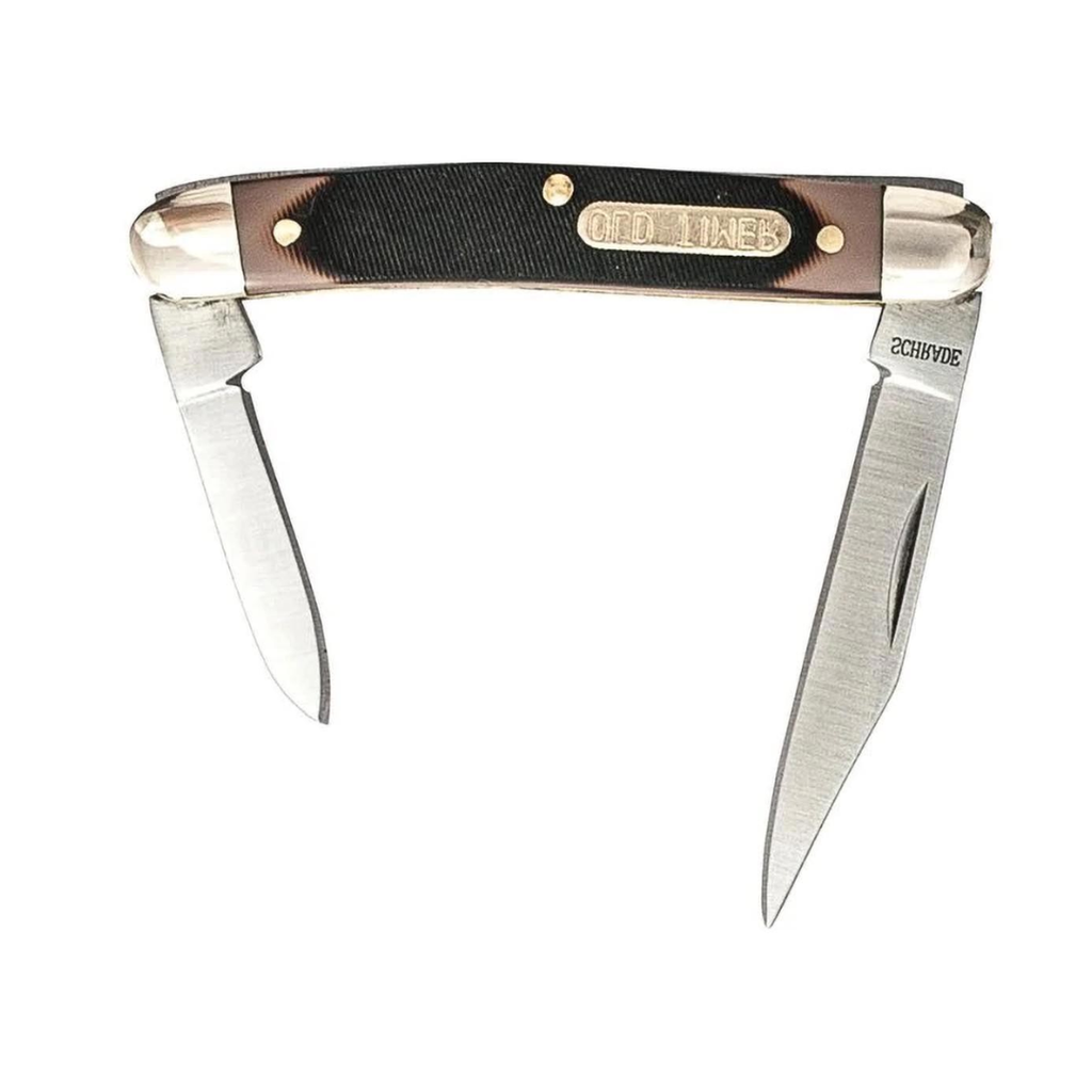 Old Timer 104OTCP Small Canoe 4.7in Stainless Steel Traditional Folding Pocket Knife with Clip Point and Drop Point Blades, Sawcut Handle, and Convenient Size for EDC, Camping, Hunting, One Size,Black
