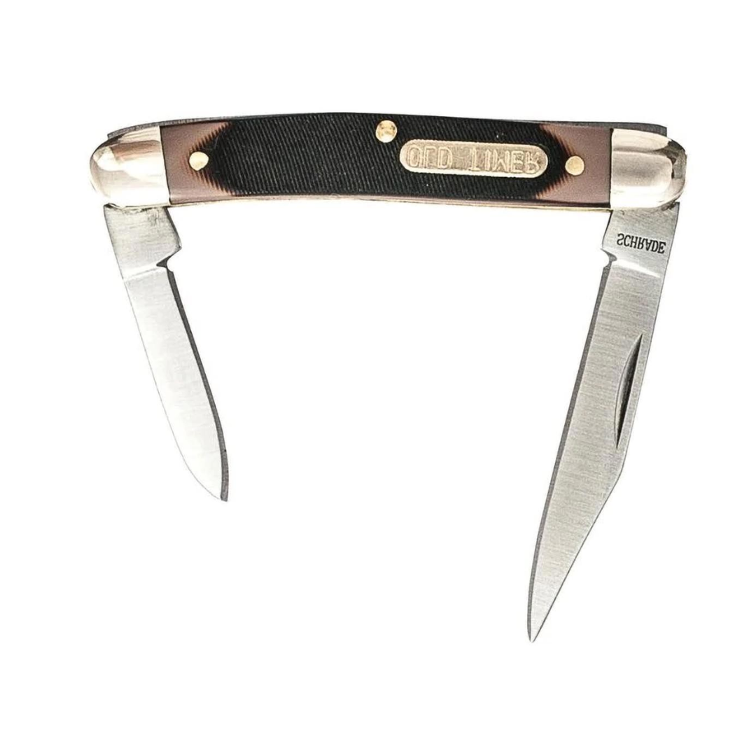 Old Timer 104OTCP Small Canoe 4.7in Stainless Steel Traditional Folding Pocket Knife with Clip Point and Drop Point Blades, Sawcut Handle, and Convenient Size for EDC, Camping, Hunting, One Size,Black