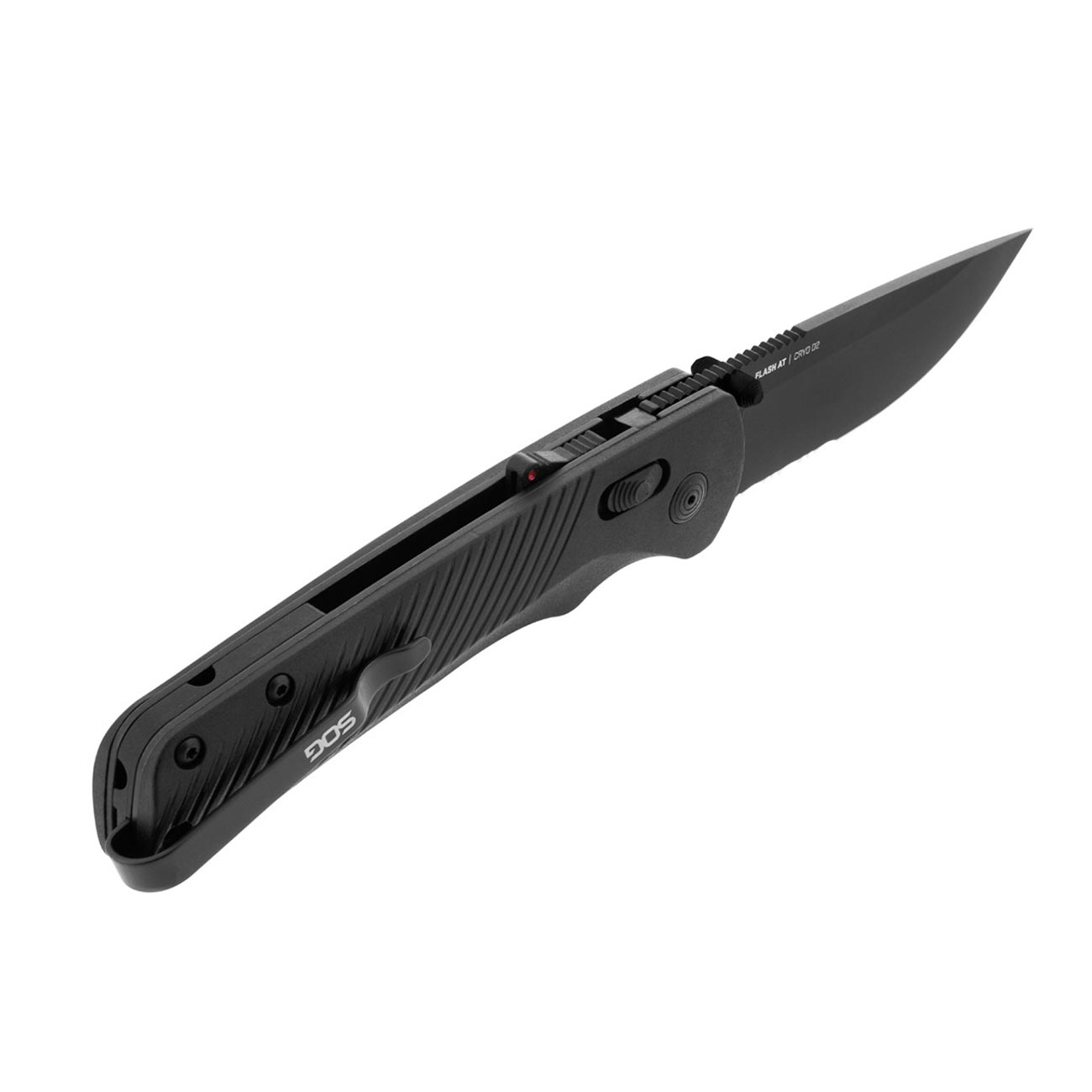 SOG Flash AT Daily Carry Ambidextrous Partially Serrated Pocket Folding Knife | Ergonomic Handle | D2 Steel Blade, Blackout