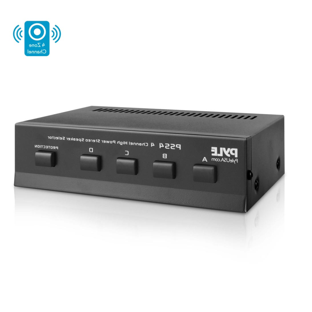 Pyle PSS4 4-Channel Stereo Speaker Selector – Multi-Room Audio Switch Box, Home Stereo Speaker Management, Volume Control
