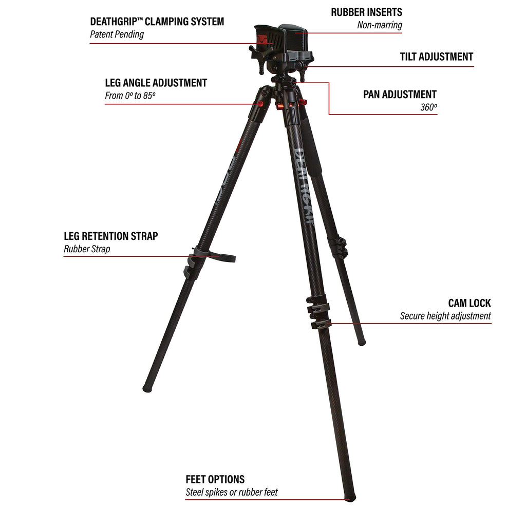 BOG DeathGrip Realtree Excape Camo Tripod with Durable Aluminum Frame, Lightweight, Stable Design, Bubble Level, Adjustable Legs, and Hands-Free Operation for Hunting, Shooting, and Outdoors