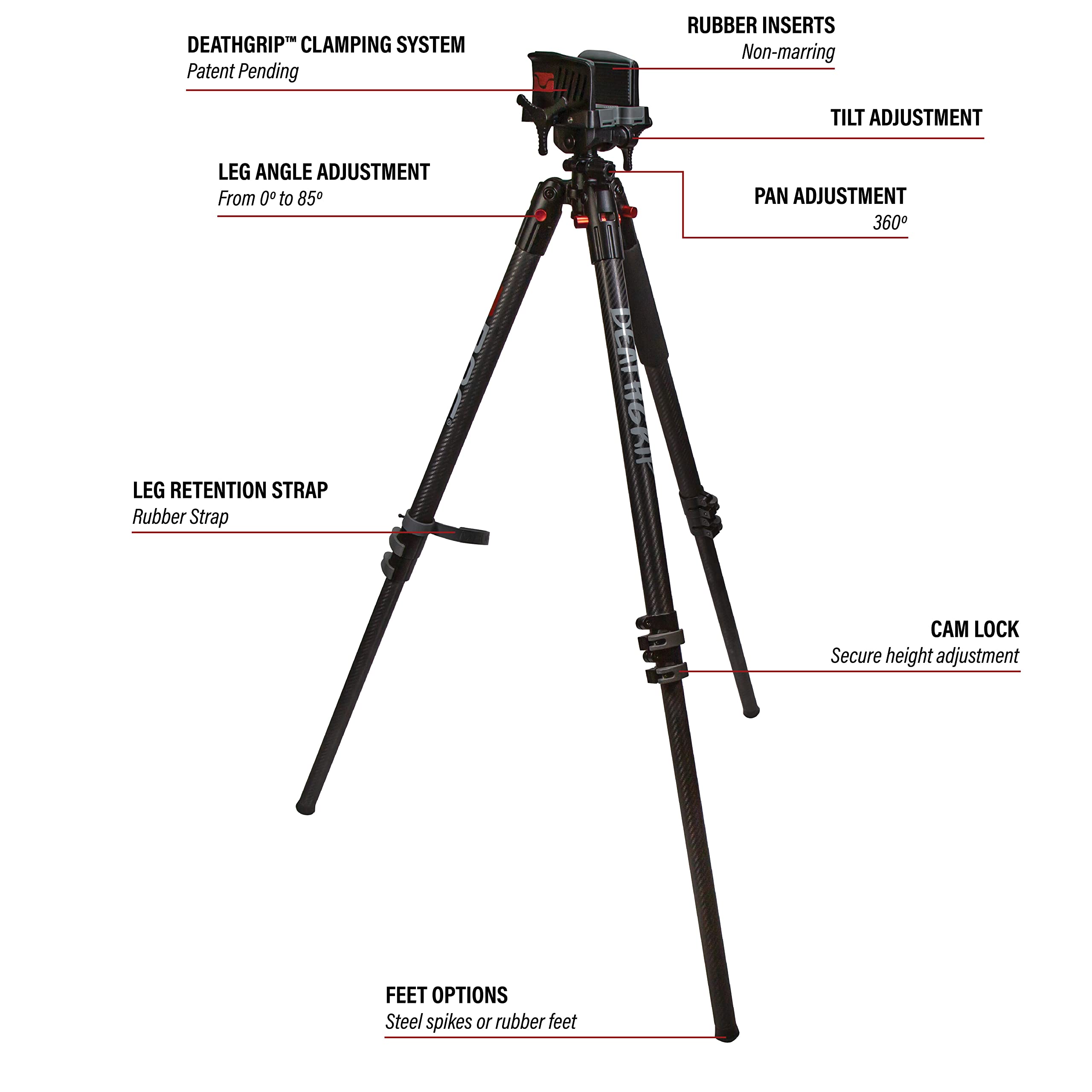 BOG DeathGrip Realtree Excape Camo Tripod with Durable Aluminum Frame, Lightweight, Stable Design, Bubble Level, Adjustable Legs, and Hands-Free Operation for Hunting, Shooting, and Outdoors