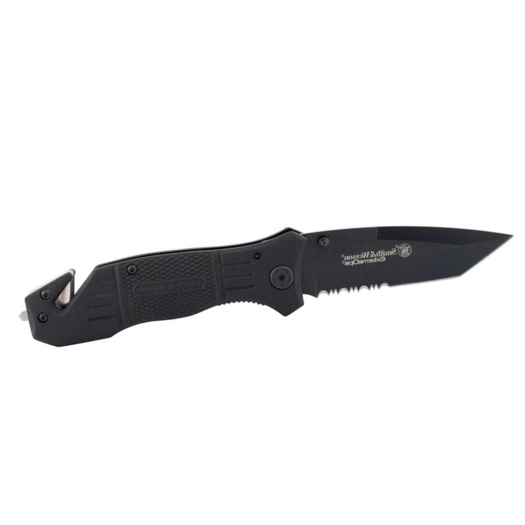 Smith & Wesson SWFR2S 8in High Carbon S.S. Folding Knife with 3.3in Tanto Point Serrated Blade and Aluminum Handle for Outdoor, Tactical, Survival and EDC