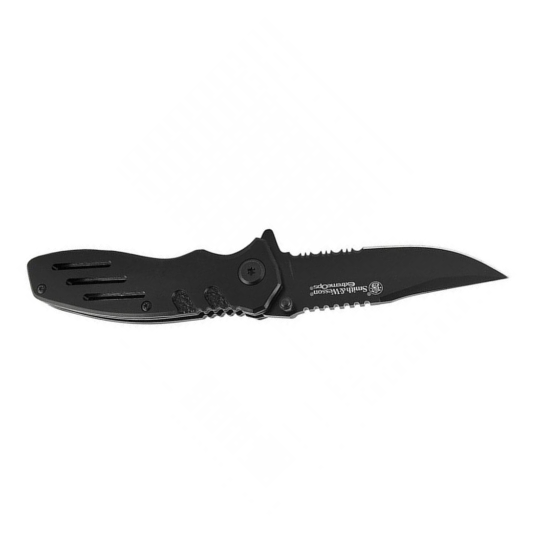 Smith & Wesson Accessories Extreme Ops SWA24S 7.1in S.S. Folding Knife with 3.1in Serrated Clip Point Blade and Aluminum Handle for Outdoor, Tactical, Survival and EDC