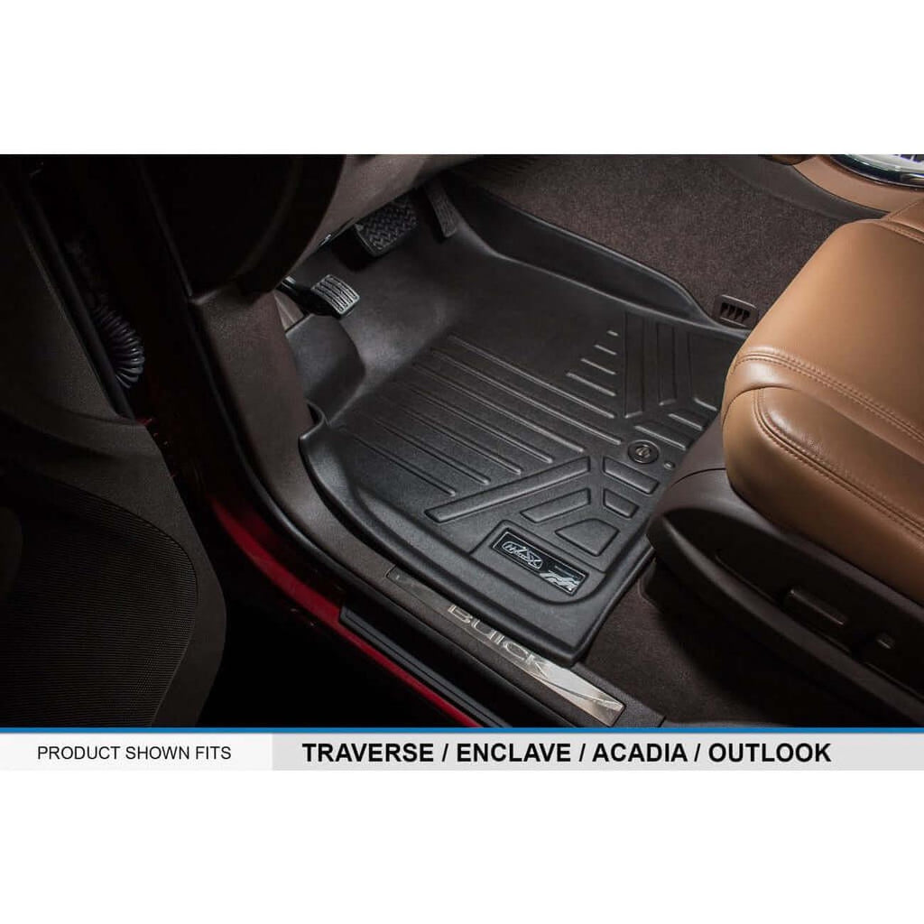 SMARTLINER SA0043B0044 Floor Liners Front & Rear for 2009–2017 Traverse / Enclave / Acadia / Outlook w/ 2nd Row Bucket Seats – All Weather, Black