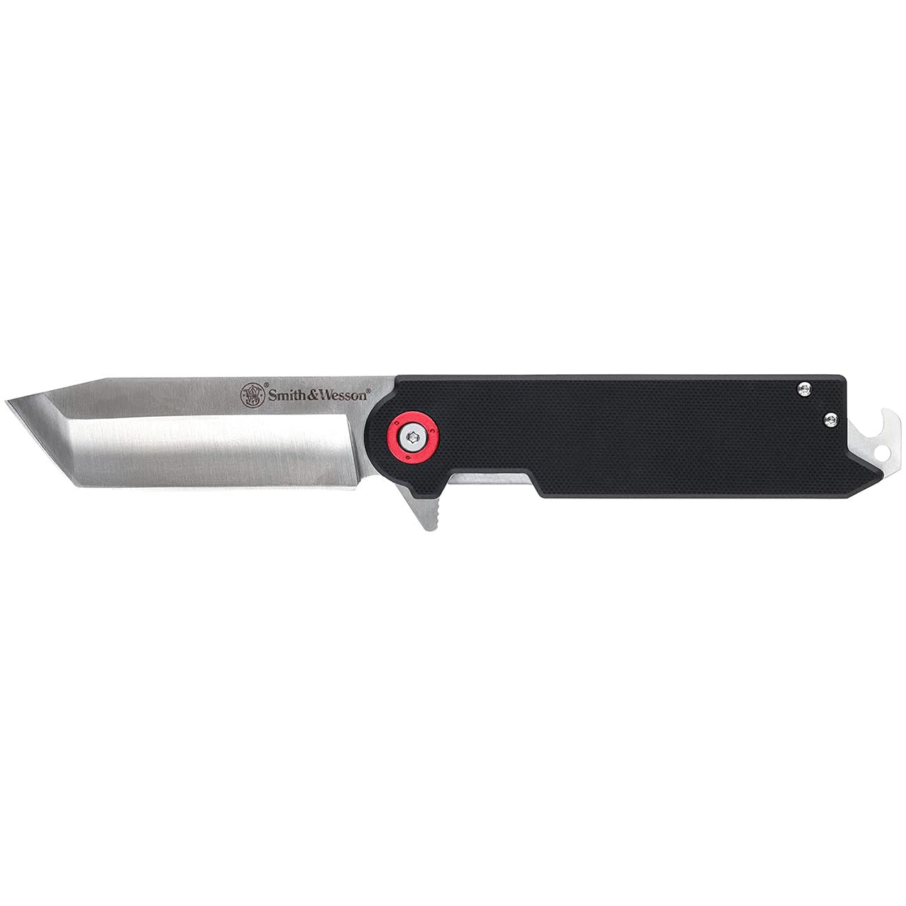 Smith & Wesson Accessories Smith & Wesson Big Benji Featuring 8Cr13MoV Stainless Steel Tanto Blade, G-10 Handles, Bottle Opener, and Money Clip