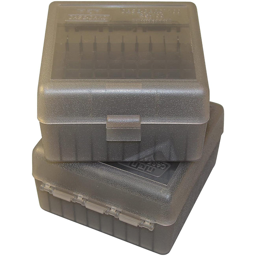 MTM RS-100-41 100 Round Rifle Ammo Box | Flip-Top | 223 204 Ruger 6x47 | Indestructible polypropylene, Snap-lock latch | USA Made | Clear Smoke