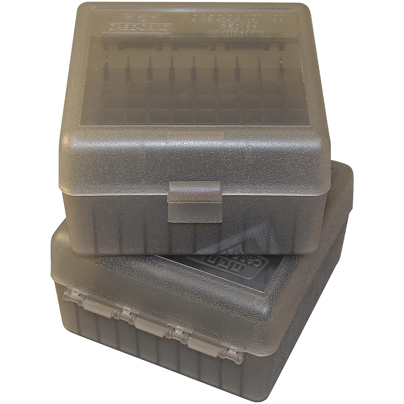 MTM RS-100-41 100 Round Rifle Ammo Box | Flip-Top | 223 204 Ruger 6x47 | Indestructible polypropylene, Snap-lock latch | USA Made | Clear Smoke