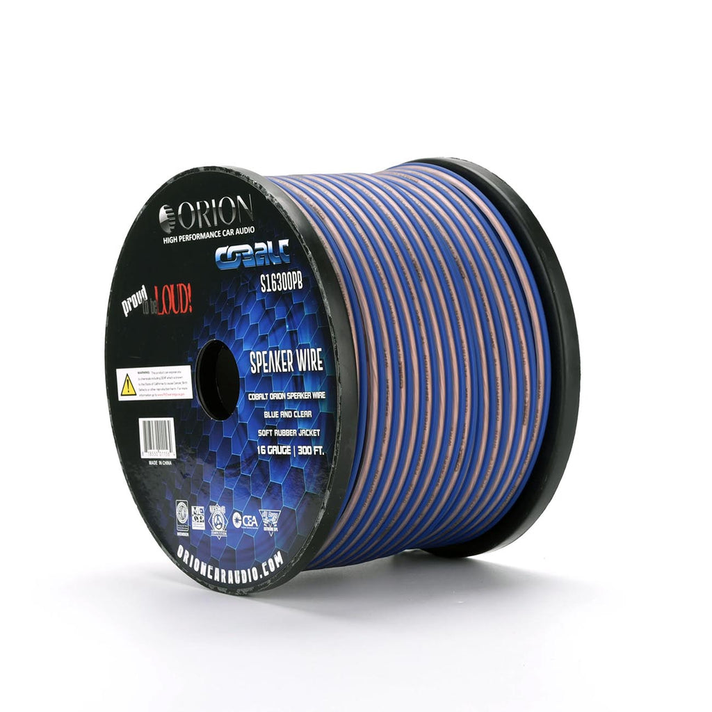 Orion Cobalt S16300PB 16 Gauge AWG (300-Ft Blue/Clear) High Powered Car Speaker Wire Roll, Surround Sound, Home Theater Speakers, RV Audio | 2x16 Gauge Speaker Cable/Wire Roll