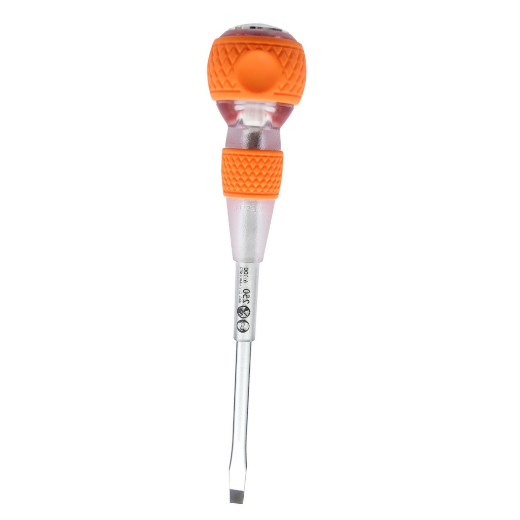 Vessel 250S6100 Ball Grip Tang-Thru Screwdriver – Slotted 6mm x 100mm
