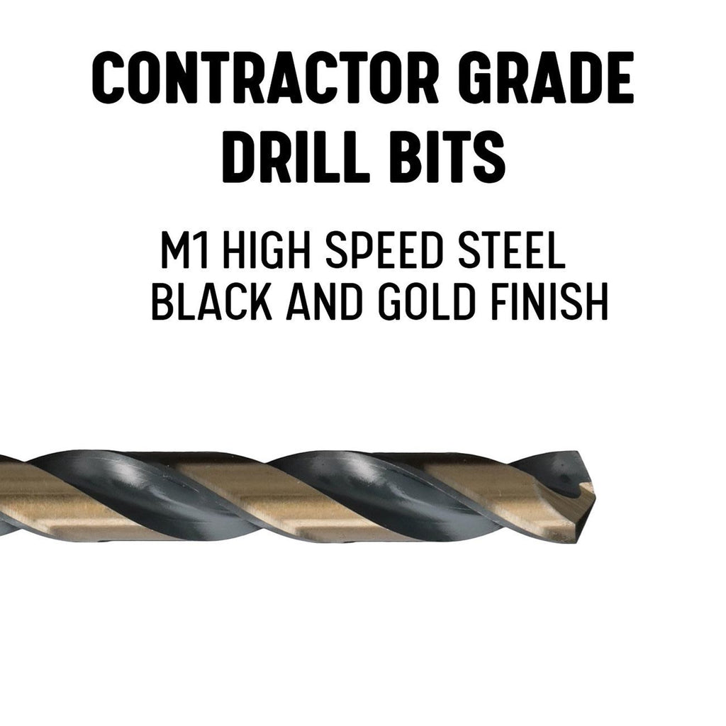 Drill America KFD3F118 1-1/8 Reduced Shank HSS Black & Gold Contractor Drill Bit with 3-Flat Shank