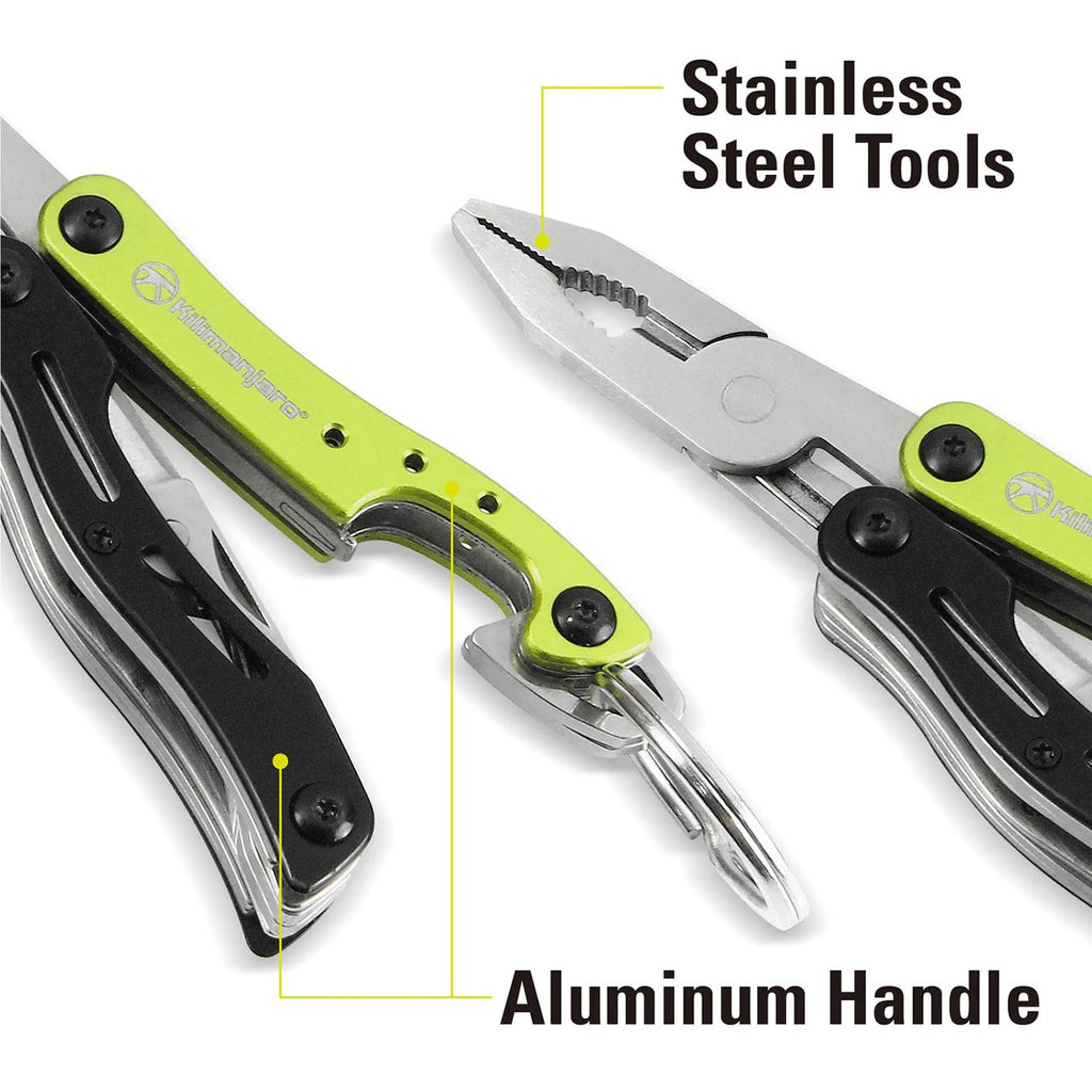 Kilimanjaro 910055 Ascend 9 in 1 Multi-Tool -with TSA Compliant, Long Nose Pliers, Wire Stripper, Bottle Opener, Scissors, Phillips and Slotted Screwdriver, Single Cut File, Tweezers, Key Chain