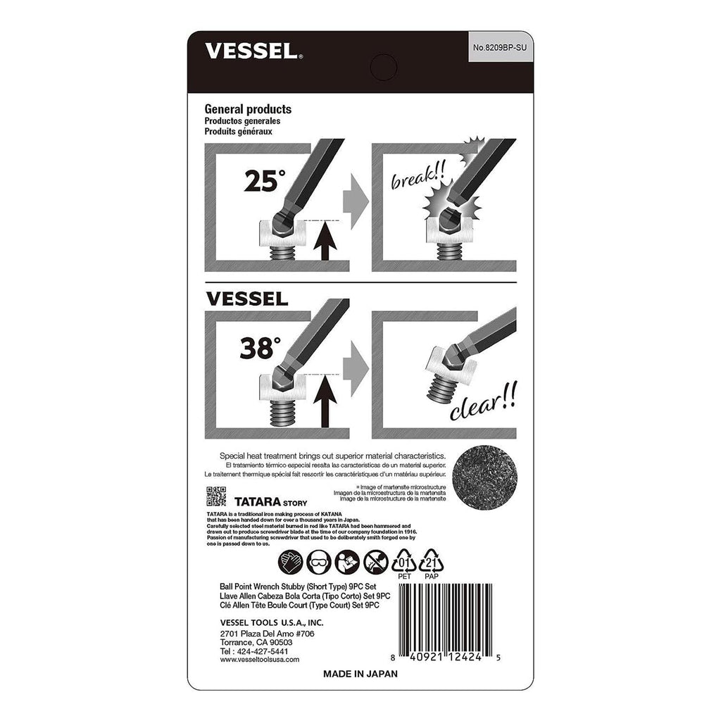 VESSEL Ball Point Hex L-Key Wrench Stubby (Short Type) 9PC. Set No.8209BP-SU 8209BPSU