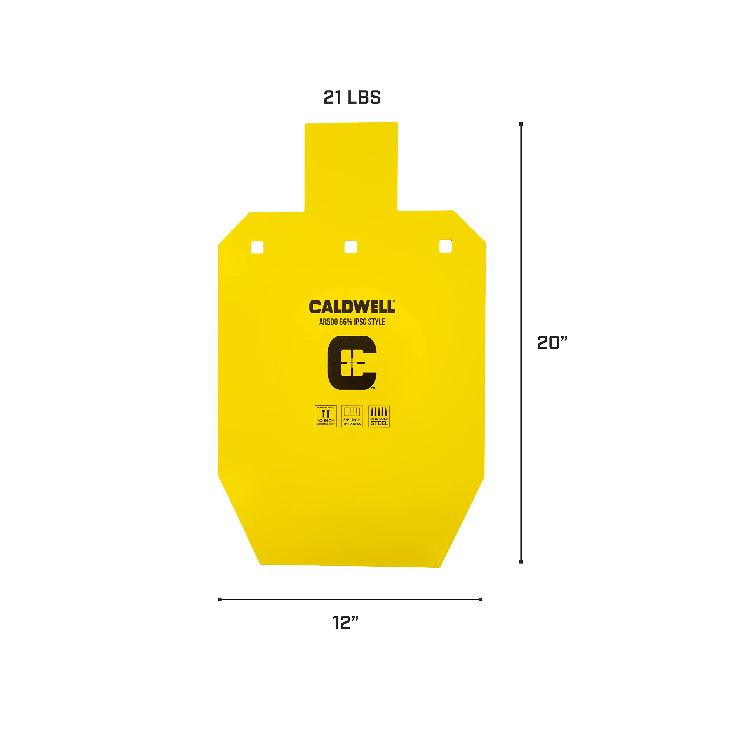 Caldwell High Caliber AR500 Steel Targets 66% IPSC 3/8 Inch Thickness, Rifle Rated for Precision Shooting and Target Practice with Hanging Options (Sold Separately)
