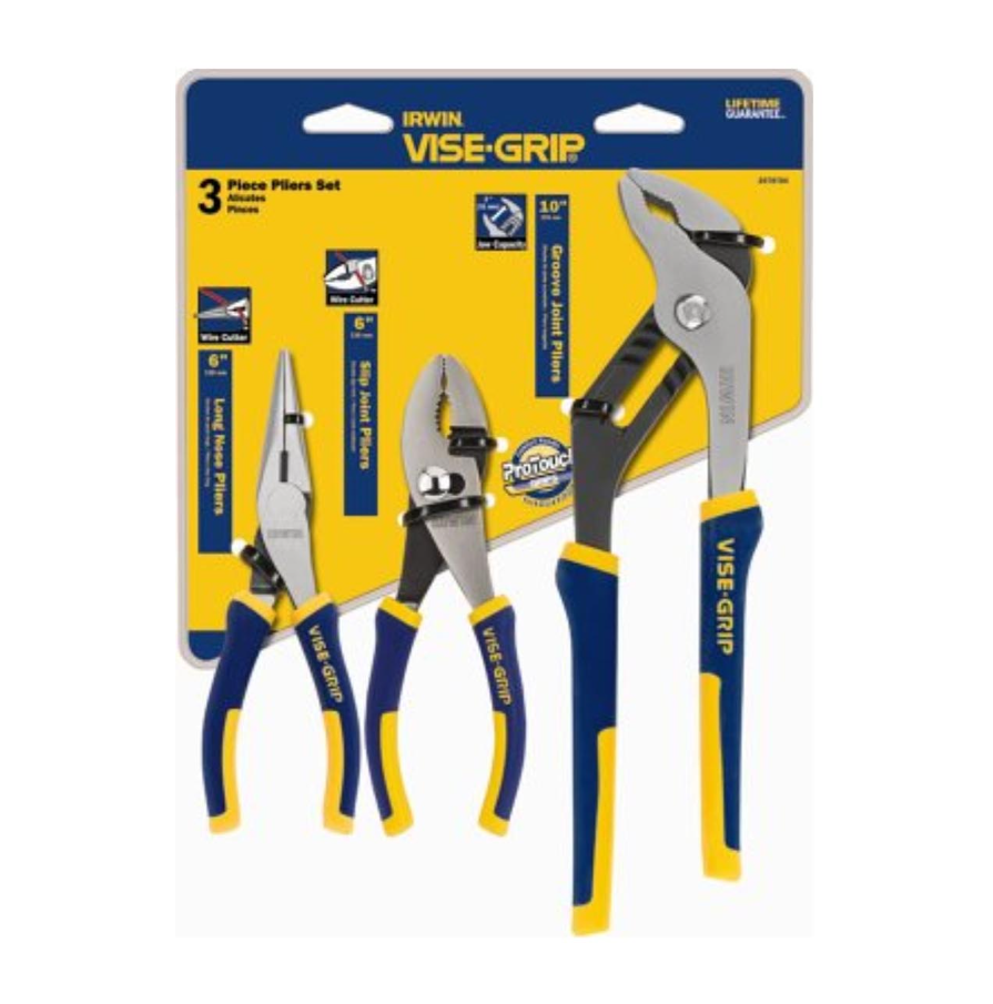 3 PIECE PRO PLIER SET(6"LONG NOSE& SLIP/10" GROO