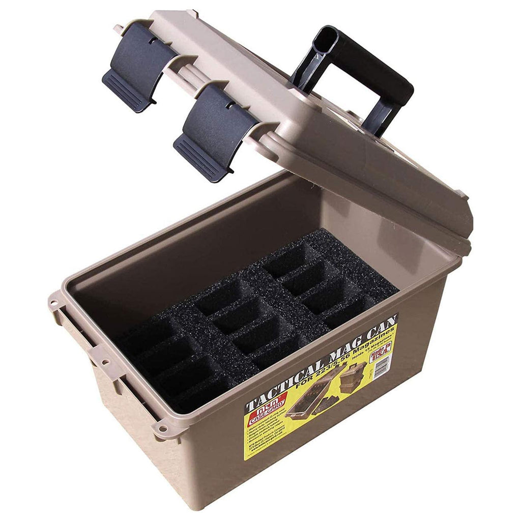 MTM TMC15 Tactical Mag Can, Holds 15- 20 or 30 round 223/5.56 magazines, Stackable design, triple padlock tabbed for security, O-ring seal and solid latching system, Dark Earth