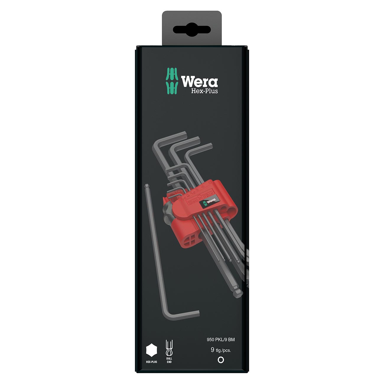 Wera - 5073596001 Hexagon 950 PKL/9 BM SB L-Key Set, BlackLaser, Ballpoint Hex Key, 9 Piece