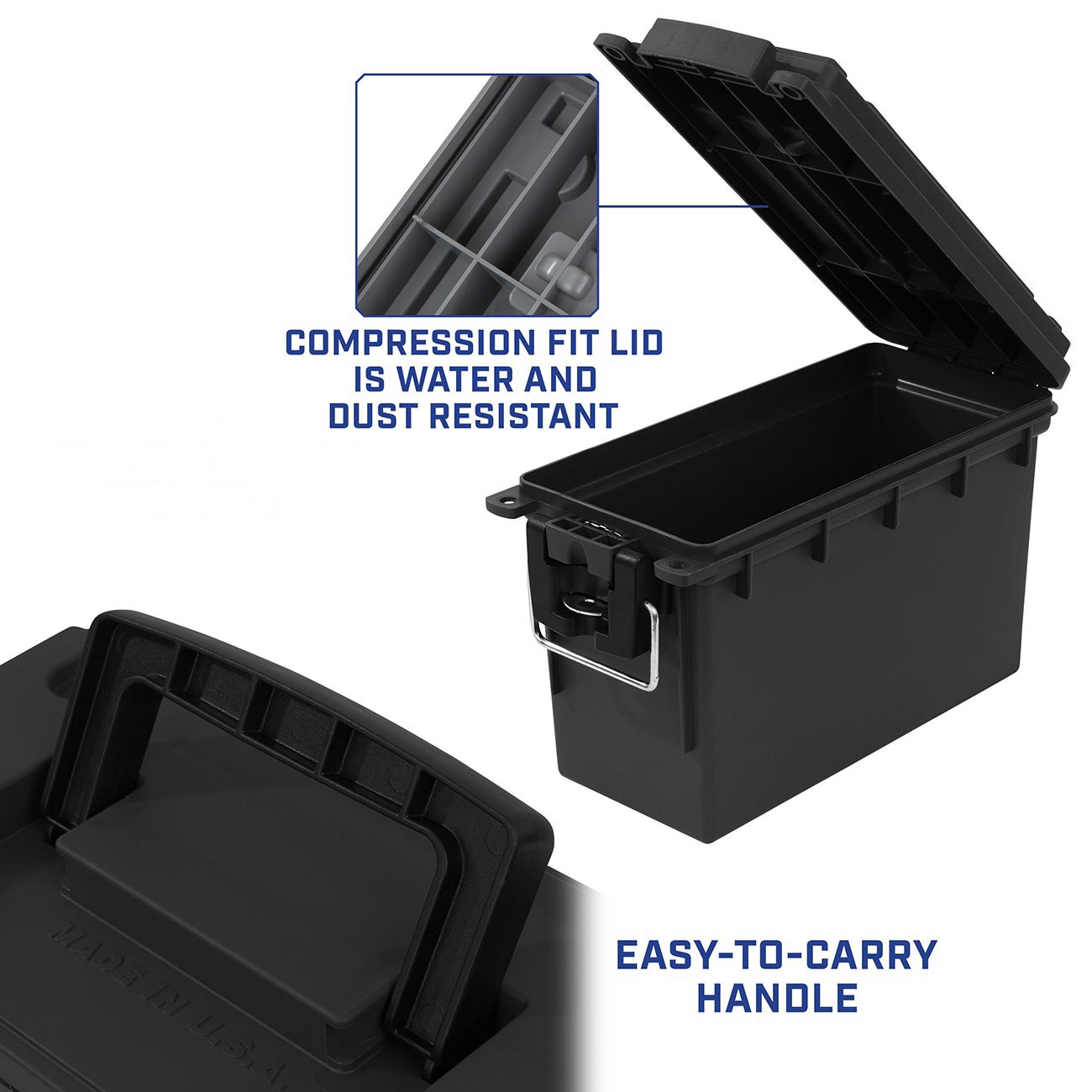 Sheffield 12629 Ammo Storage Box, Stackable .30 Cal Field Boxes, Water and Dust Resistant, Lockable Storage Box with Handle, Secures Hunting Gear, Supplies, and Bullets, Made in USA, Black, 1-Pack