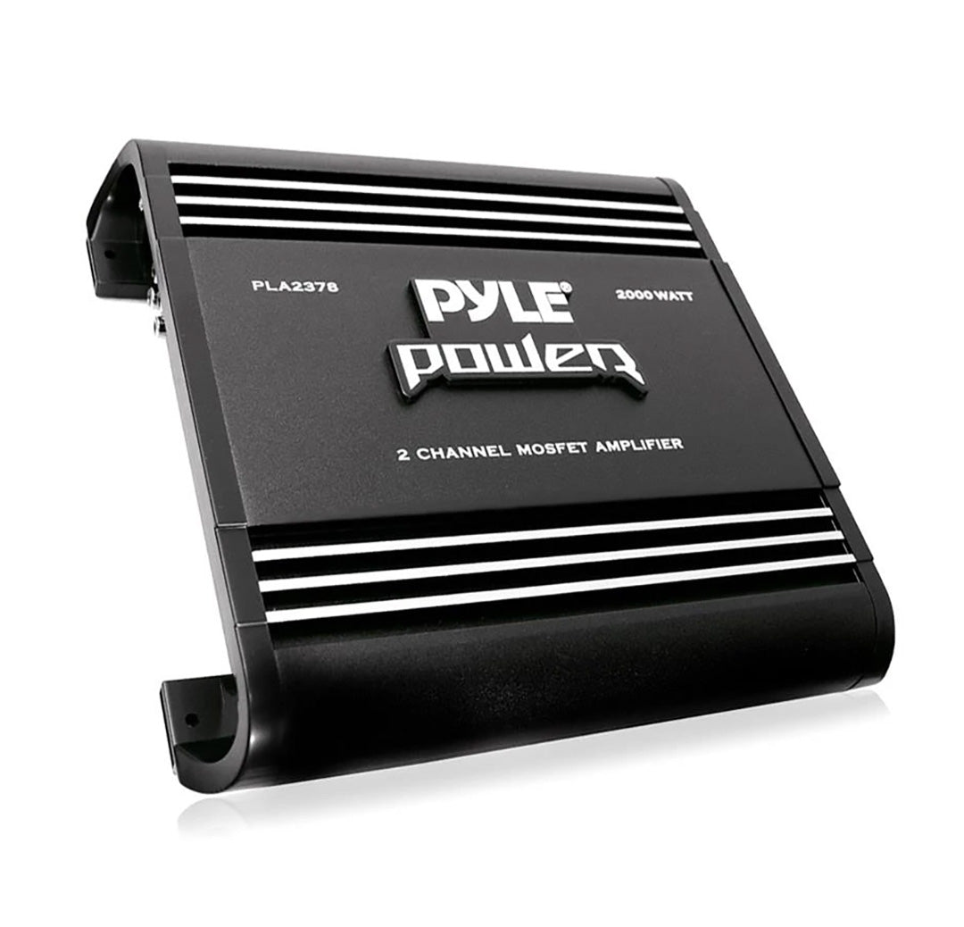 Pyle 2 Channel Car Stereo Amplifier - 2000W High Power Dual Channel Bridgeable Audio Sound Auto Small Speaker Amp Box w/ MOSFET, Crossover, Bass Boost Control, Silver Plated RCA Input Output-PLA2378