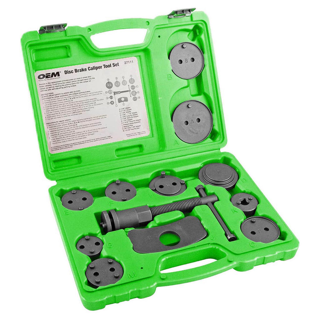 OEMTOOLS 27111 Disc Brake Tool Set, Front and Rear Brake Piston Tool, 11 Adapters Included for Use with Most Cars, Forces or Rotates Pistons into Calipers