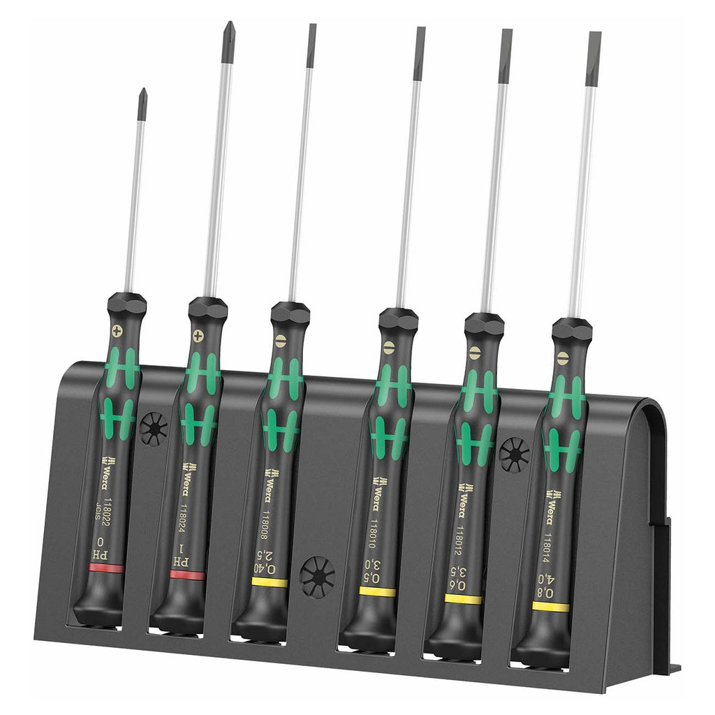 Wera 2035/6 Kraftform MicroSlotted/Phillips Electronics Screwdriver Set and Rack, 6-Piece, 05118152001