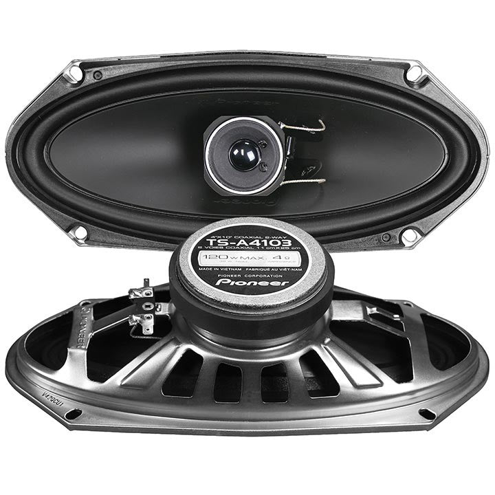 Pioneer A-Series TS-A4103 4” x 10” 2-Way Speakers (Pair) – 120W Max, Balanced Sound + Smooth Treble, Enhanced Bass, Great Stock Replacement