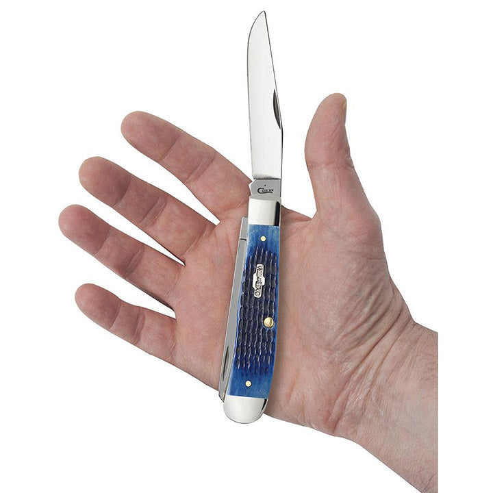 W. R. Case & Sons Blue Bone Trapper Pocket Knife CASE2800 – Peach Seed Jig 2-Blade Tru-Sharp Stainless Steel Folding EDC