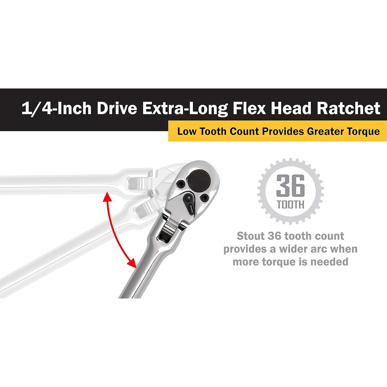 Titan 11300 1/4-Inch Drive x 12-Inch 36-Tooth Extra-Long Flex Head Ratchet